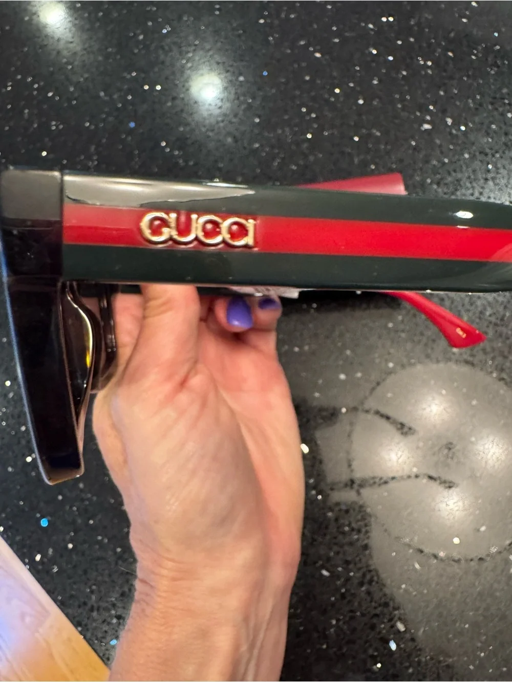 NWT - Gucci Men's Burgundy and Black Sunglasses with Burgundy Case